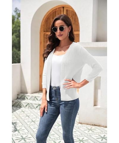 Women's 3/4 Sleeve Shrugs Lightweight Open Front Cropped Cardigan White $13.63 Sweaters