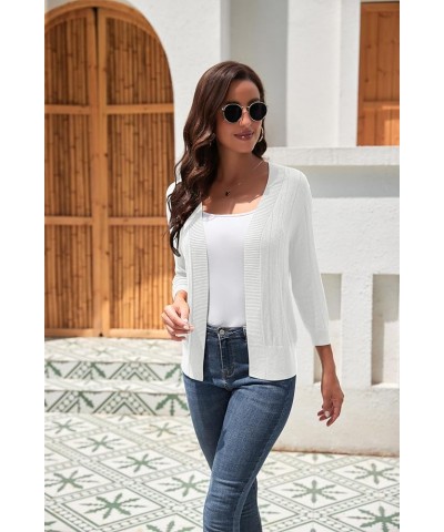 Women's 3/4 Sleeve Shrugs Lightweight Open Front Cropped Cardigan White $13.63 Sweaters