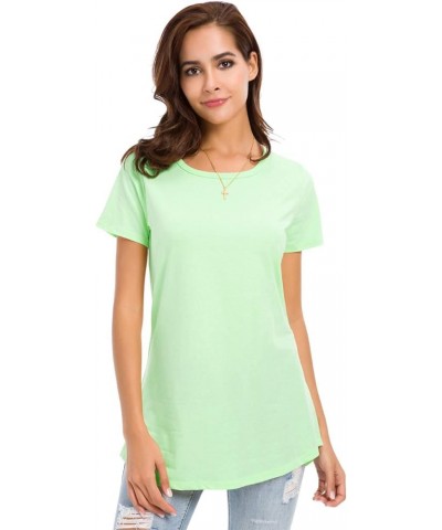 Women's Short Sleeve T-Shirt Blouse Summer Casual Loose Fitness Tops Light Green $9.20 Blouses