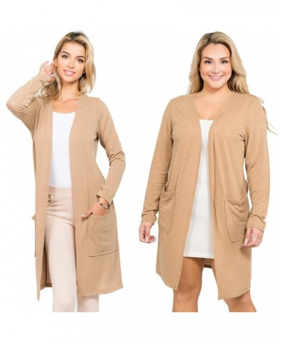 Women's Casual Lightweight Open Front Drape Cardigan with Pockets C6 Camel $13.42 Sweaters