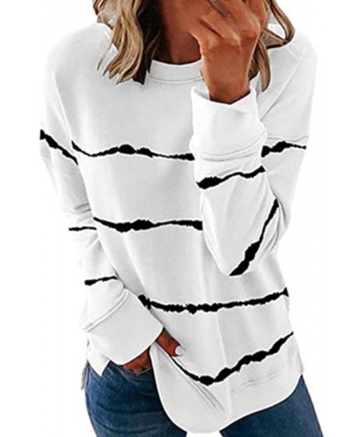 Fall Blouses For Women 2023 Casual Loose Striped Long Sleeve Pullover Tops Plus Size Crewneck Sweatshirt Shirts G05-white $10...