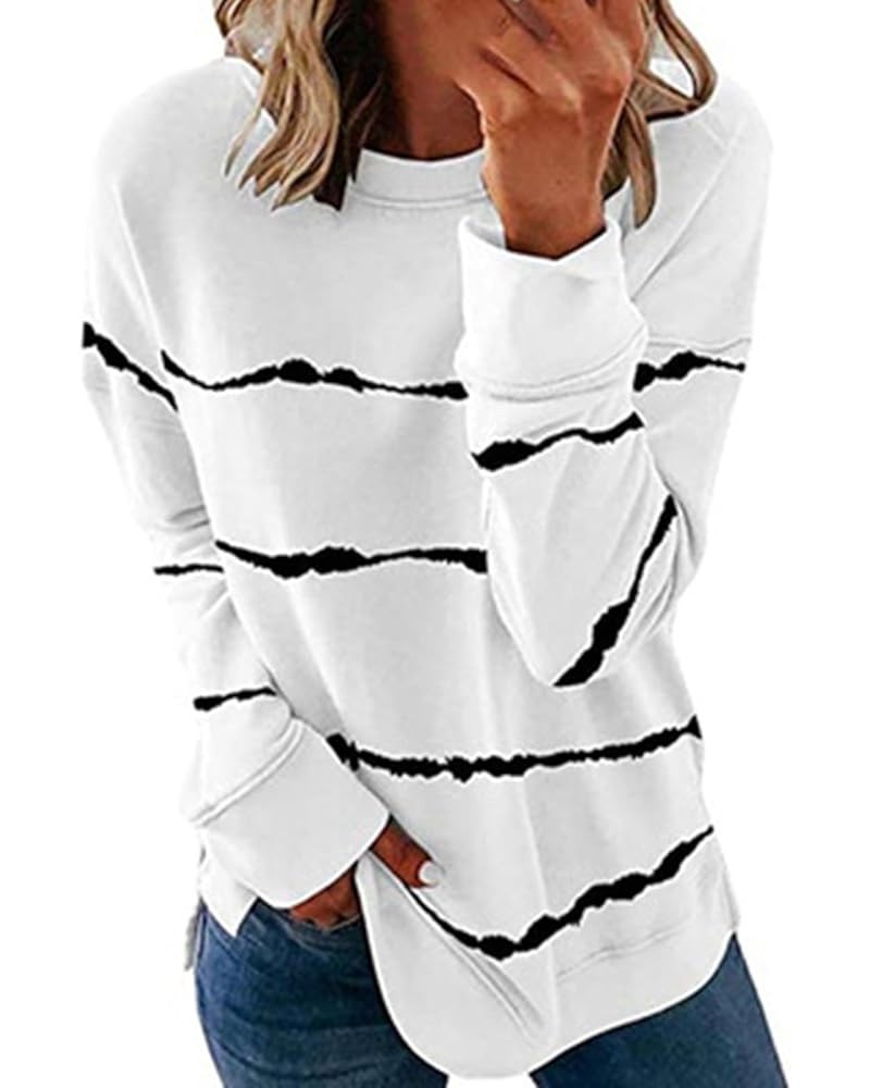 Fall Blouses For Women 2023 Casual Loose Striped Long Sleeve Pullover Tops Plus Size Crewneck Sweatshirt Shirts G05-white $10...