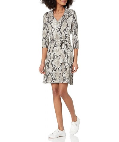 Women's Three-Quarter-Sleeve Faux Wrap Dress Snkgry $12.32 Dresses