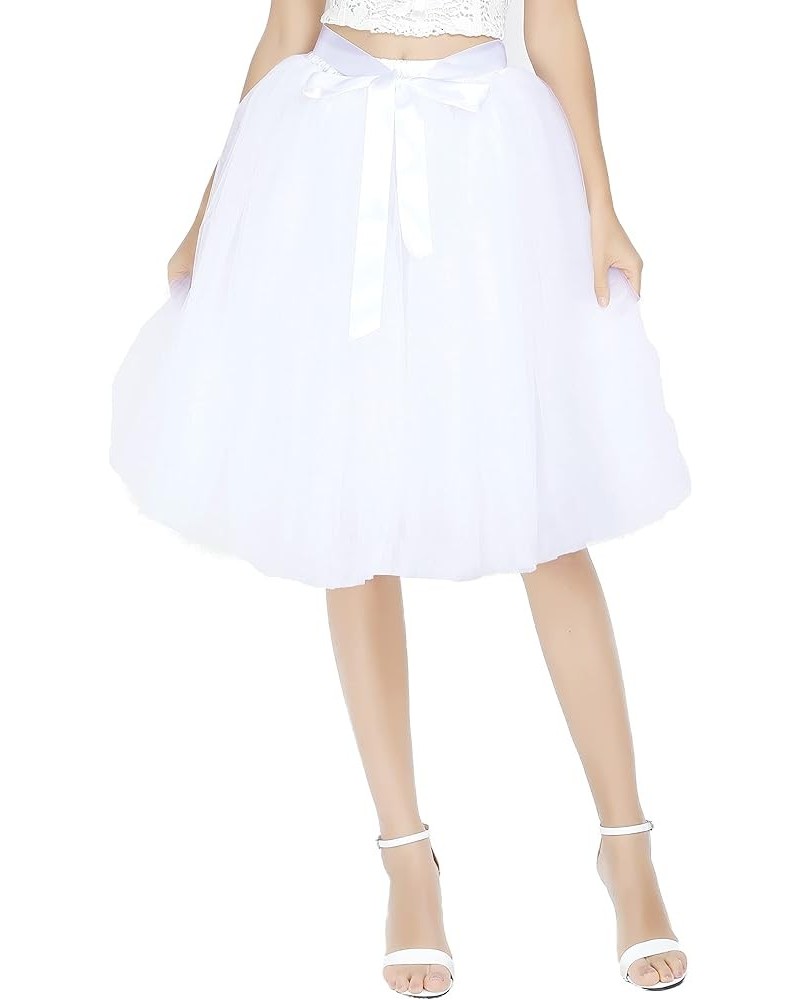 Tulle Skirt for Women,7 Layer Knee Length Tutu Skirts for Wedding Prom Skirt White $25.36 Skirts