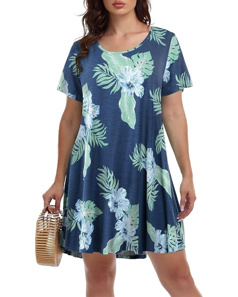 Womens Summer Casual T Shirt Dresses Short Sleeve Swing Tunic Dress Hawaii Leaf $17.35 Dresses