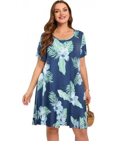 Womens Summer Casual T Shirt Dresses Short Sleeve Swing Tunic Dress Hawaii Leaf $17.35 Dresses