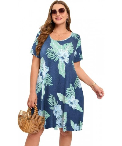 Womens Summer Casual T Shirt Dresses Short Sleeve Swing Tunic Dress Hawaii Leaf $17.35 Dresses