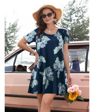 Womens Summer Casual T Shirt Dresses Short Sleeve Swing Tunic Dress Hawaii Leaf $17.35 Dresses