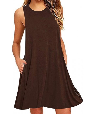 Women Sleeveless Swing Dress Summer Flared Tank Dress Mini Dress with Pockets Coffee $14.49 Dresses