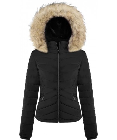 Women's Quilted Winter Bomber Jacket with Pockets Black6 $31.25 Jackets