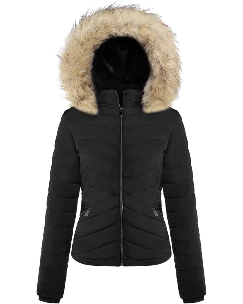 Women's Quilted Winter Bomber Jacket with Pockets Black6 $31.25 Jackets