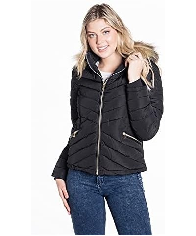 Women's Quilted Winter Bomber Jacket with Pockets Black6 $31.25 Jackets