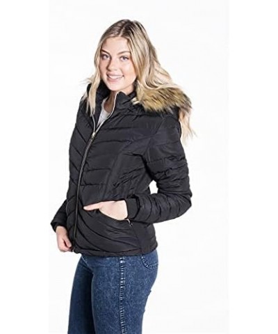 Women's Quilted Winter Bomber Jacket with Pockets Black6 $31.25 Jackets