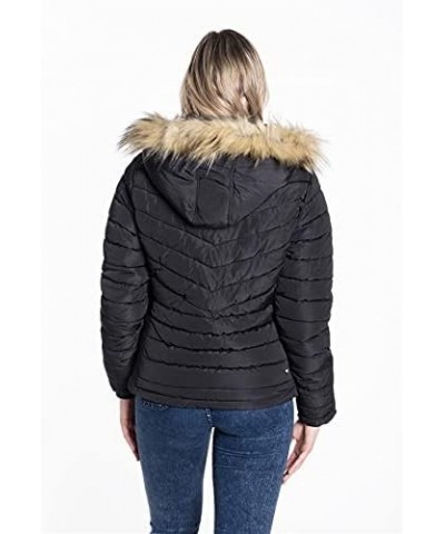 Women's Quilted Winter Bomber Jacket with Pockets Black6 $31.25 Jackets