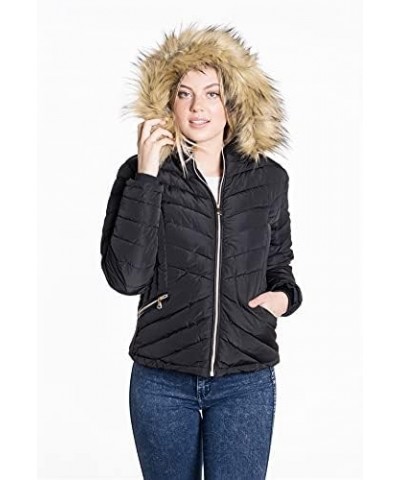 Women's Quilted Winter Bomber Jacket with Pockets Black6 $31.25 Jackets