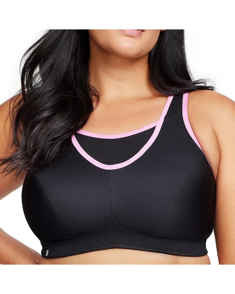 Women's No-bounce Camisole Sports Bra Wirefree 1066 Black/Pink $14.66 Lingerie