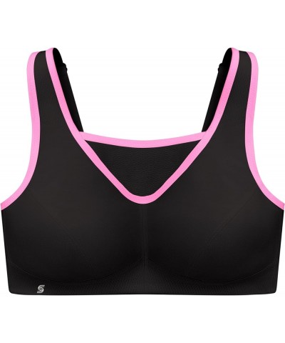 Women's No-bounce Camisole Sports Bra Wirefree 1066 Black/Pink $14.66 Lingerie