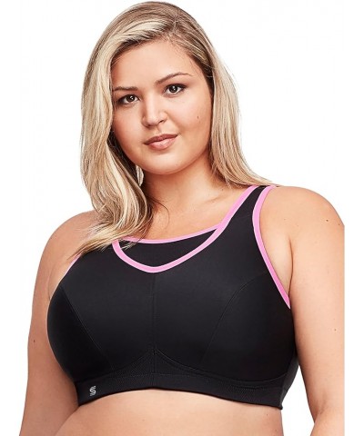 Women's No-bounce Camisole Sports Bra Wirefree 1066 Black/Pink $14.66 Lingerie