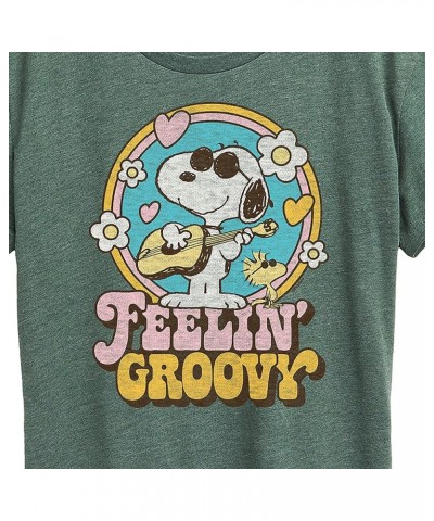 Peanuts - Feelin Groovy Snoopy and Woodstock - Women's Short Sleeve Graphic T-Shirt Heather Juniper $10.25 T-Shirts