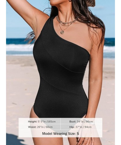 Women's One Piece Swimsuit One Shoulder Tummy Control Slimming Bathing Suit Fixed Straps Black $20.00 Swimsuits