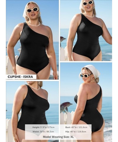 Women's One Piece Swimsuit One Shoulder Tummy Control Slimming Bathing Suit Fixed Straps Black $20.00 Swimsuits