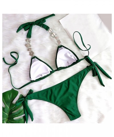 Women Fashion Sequins with Crystal Diamond Bikini Sexy Strap Two Piece Swimsuit Beachwear Bathing Suit 2023 Green3 Medium $17...