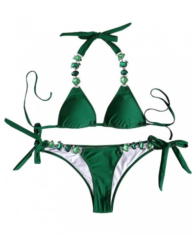 Women Fashion Sequins with Crystal Diamond Bikini Sexy Strap Two Piece Swimsuit Beachwear Bathing Suit 2023 Green3 Medium $17...