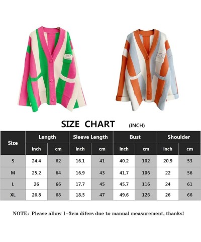 Women's Long Sleeved Wired Knit Color Matching Bohemian Striped Loose and Thick Sweater Cardigan Pink $21.19 Sweaters