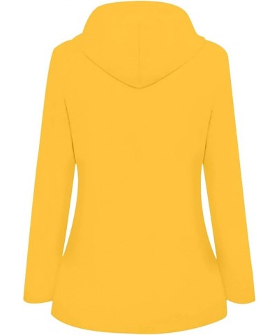 Rain Jackets for Women Waterproof Hooded Coats Plus Size Drawtring Windbreaker Zip Solid Outerwear with Pocket A-yellow $14.1...