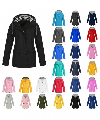 Rain Jackets for Women Waterproof Hooded Coats Plus Size Drawtring Windbreaker Zip Solid Outerwear with Pocket A-yellow $14.1...