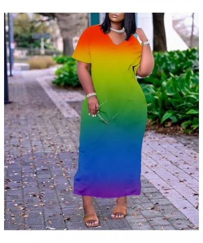 Women Casual T-Shirt Dress V Neck Short Sleeve with Front Two Pockets Solid Color Oversize Dress Rainbow1 $17.84 Dresses