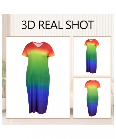 Women Casual T-Shirt Dress V Neck Short Sleeve with Front Two Pockets Solid Color Oversize Dress Rainbow1 $17.84 Dresses