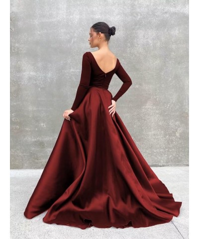 Long Sleeve Velvet Prom Dresses V Neck A-Line Formal Gowns Satin Evening Dress with Pockets Grape $37.40 Dresses