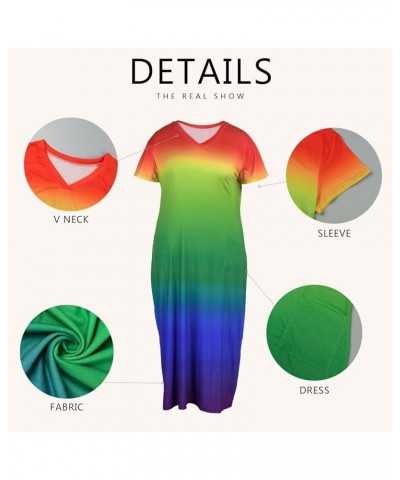 Women Casual T-Shirt Dress V Neck Short Sleeve with Front Two Pockets Solid Color Oversize Dress Rainbow1 $17.84 Dresses