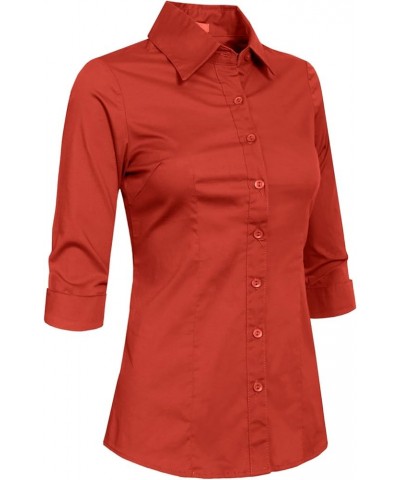 Womens Classic 3/4 Sleeve Slim Fitted Tailored Button Down Office Shirt S-6XL Clearorange $13.22 Blouses