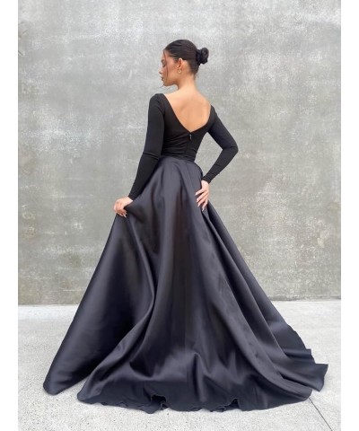 Long Sleeve Velvet Prom Dresses V Neck A-Line Formal Gowns Satin Evening Dress with Pockets Grape $37.40 Dresses