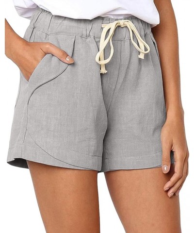 Womens Drawstring Shorts High Waist Solid Color Casual Summer Beach Shorts with Pockets Gray $9.47 Activewear