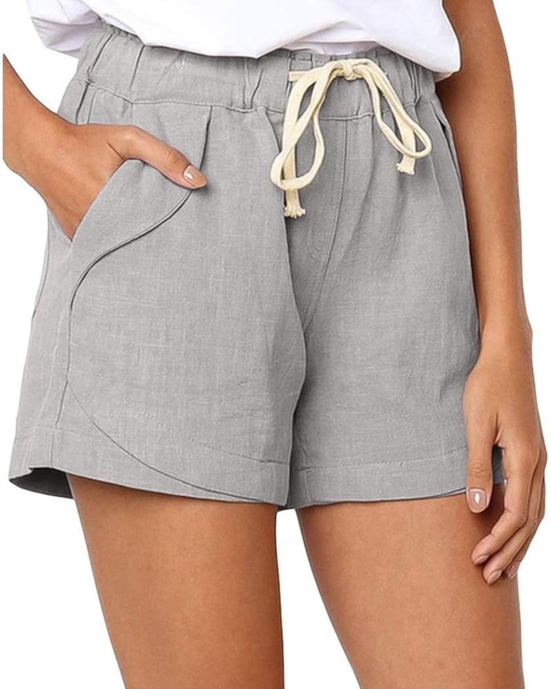 Womens Drawstring Shorts High Waist Solid Color Casual Summer Beach Shorts with Pockets Gray $9.47 Activewear