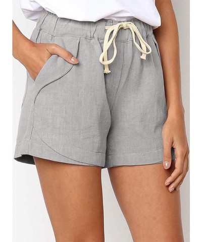 Womens Drawstring Shorts High Waist Solid Color Casual Summer Beach Shorts with Pockets Gray $9.47 Activewear