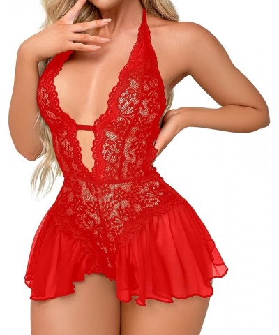 Lingerie for Women Lace Pu Sexy Lace Up Chemise Nightgown Babydoll Nightwear Dress Nightie Slim Pajamas Nightdress Z2-red2 $8...