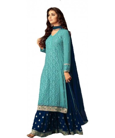 Indian/Pakistani Ethnic wear Georgette Plaazosharara for womens sharara dress indian women Sky Blue $40.49 Suits