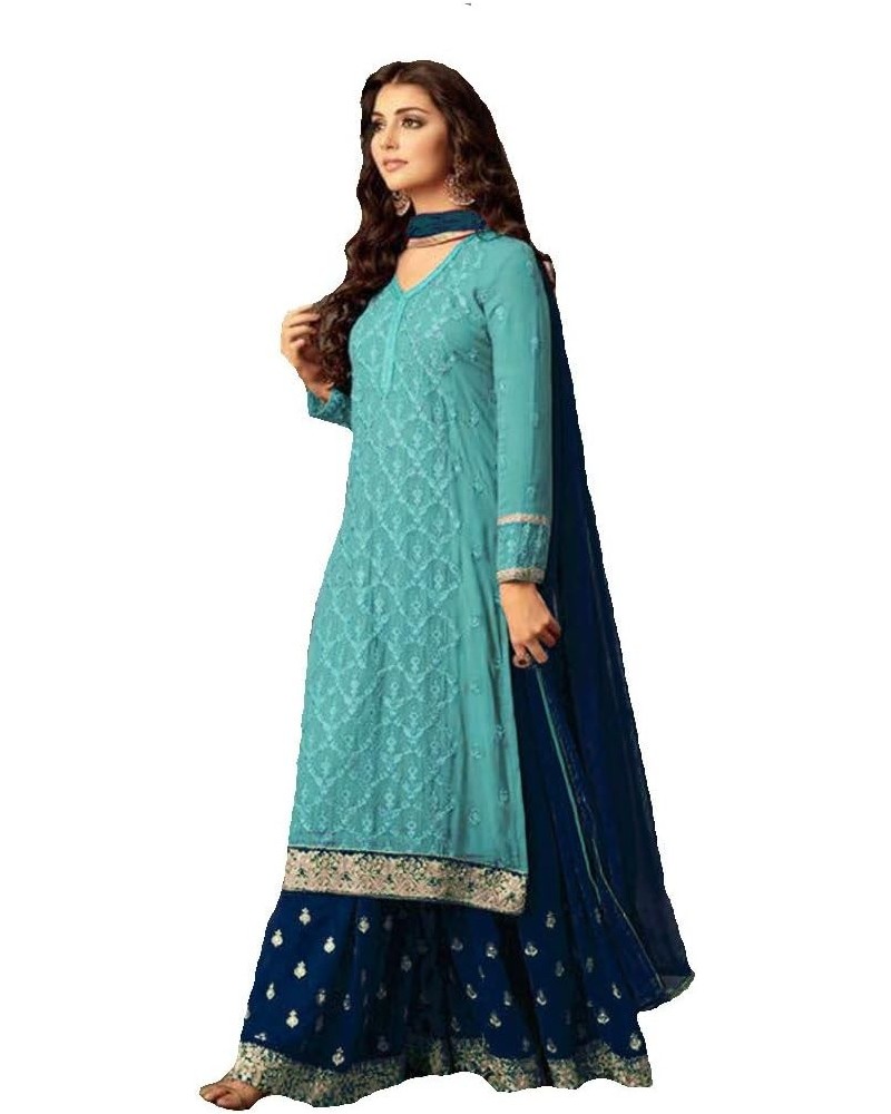 Indian/Pakistani Ethnic wear Georgette Plaazosharara for womens sharara dress indian women Sky Blue $40.49 Suits