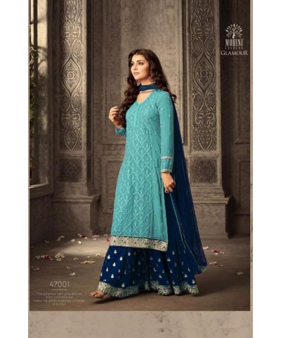 Indian/Pakistani Ethnic wear Georgette Plaazosharara for womens sharara dress indian women Sky Blue $40.49 Suits