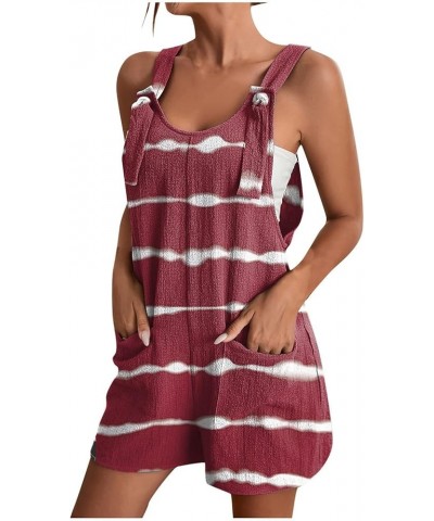 Plus Size Women's Jumpsuits, Rompers for Women Summer Comfortable Casual Shorts Solid Overalls with Pockets Pants 15-wine $6....