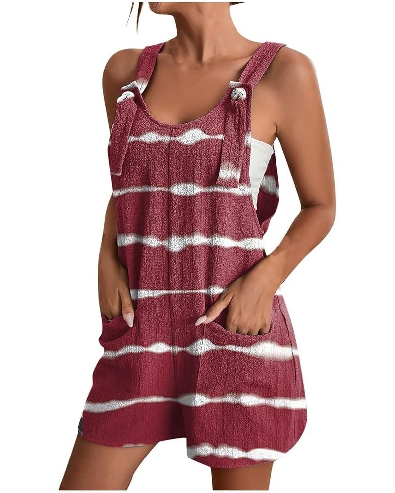 Plus Size Women's Jumpsuits, Rompers for Women Summer Comfortable Casual Shorts Solid Overalls with Pockets Pants 15-wine $6....