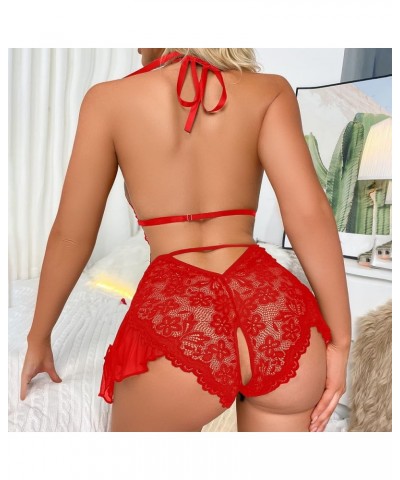 Lingerie for Women Lace Pu Sexy Lace Up Chemise Nightgown Babydoll Nightwear Dress Nightie Slim Pajamas Nightdress Z2-red2 $8...