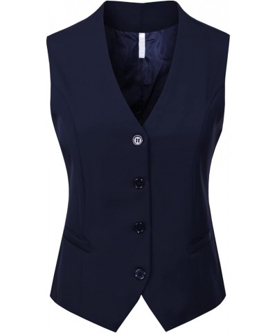 Women's Fully Lined Button Up V-Neck Tuxedo Suit Vest Waistcoat Navy $15.89 Vests