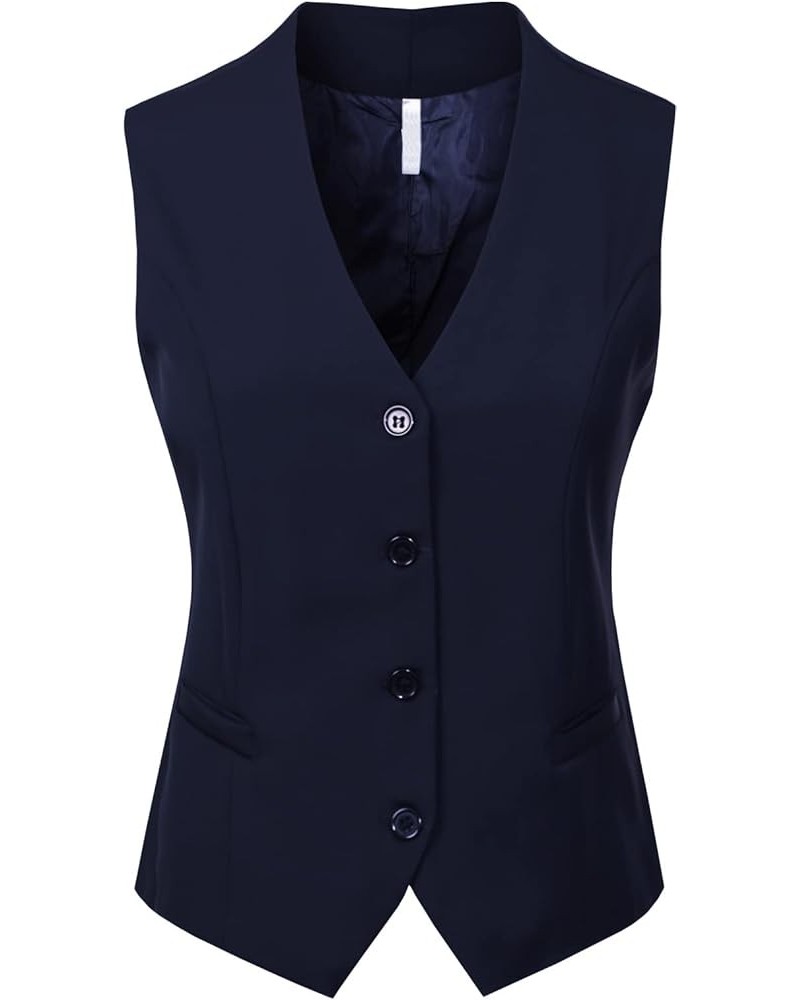 Women's Fully Lined Button Up V-Neck Tuxedo Suit Vest Waistcoat Navy $15.89 Vests