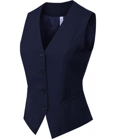 Women's Fully Lined Button Up V-Neck Tuxedo Suit Vest Waistcoat Navy $15.89 Vests