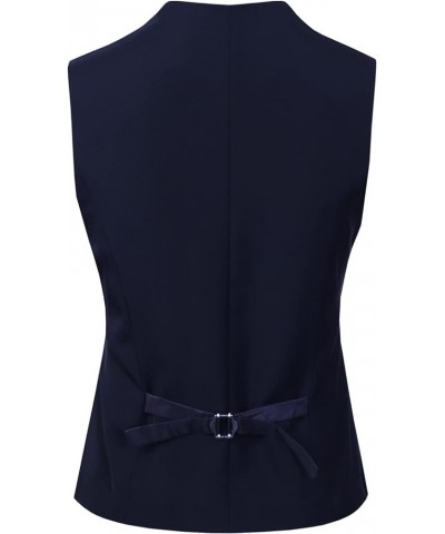 Women's Fully Lined Button Up V-Neck Tuxedo Suit Vest Waistcoat Navy $15.89 Vests